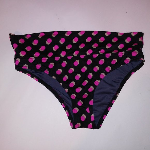 Victoria Secret Swim Bikini Bottom XS Pink Black Polka Dots Folder Trim Color Co - Picture 6 of 7